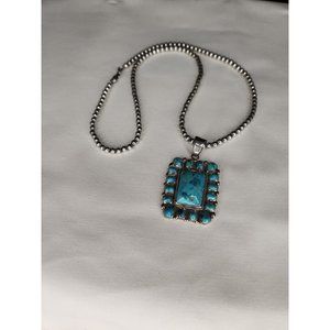 Turquoise Necklace 19 inch Beaded chain
